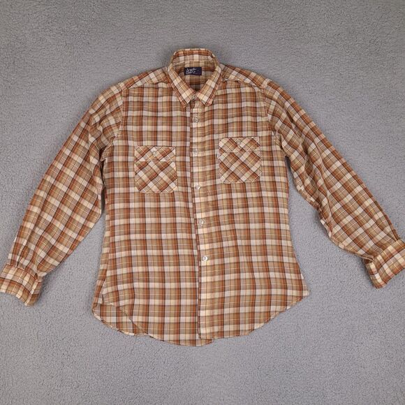 Vintage Levi's Shirt Mens Large Brown Plaid‎ Tapered Fit Button Up Long Sleeve - Picture 1 of 16